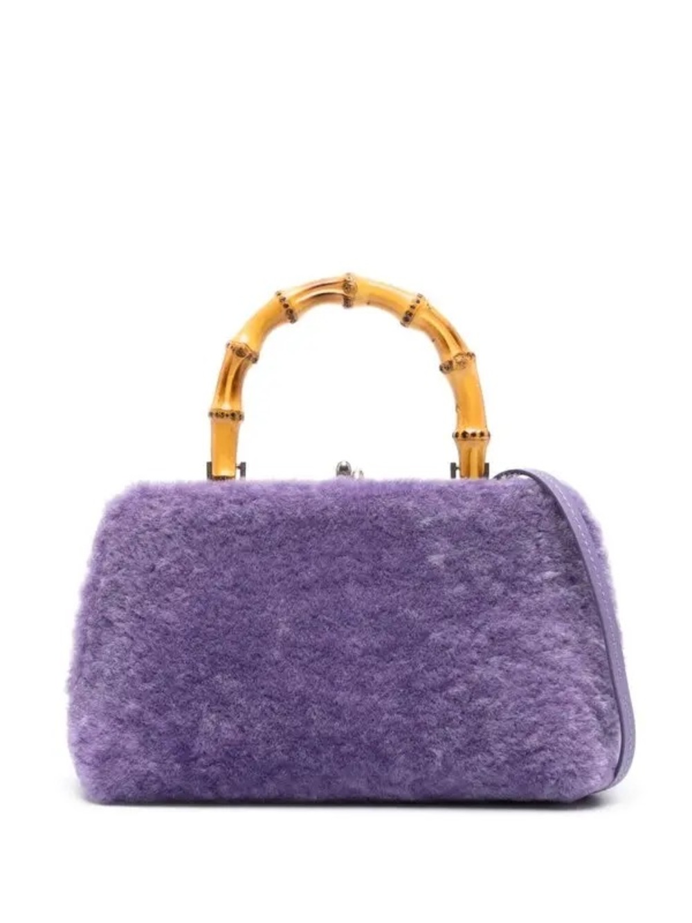 NEW Jil Sander Purple Goji Shearling Mini Bag with Bamboo Handle